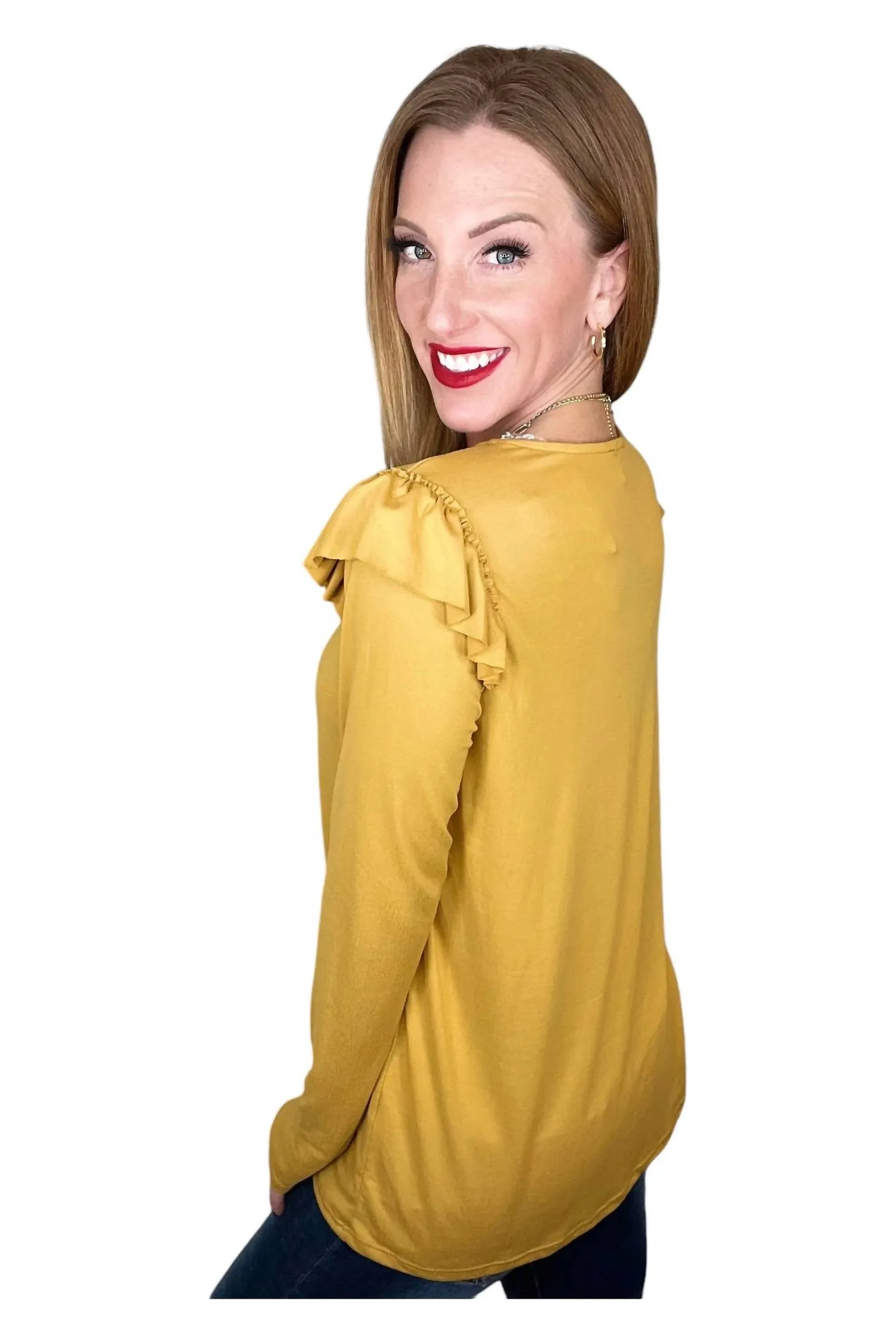 143 Story - Brushed Ruffled Shoulder Top