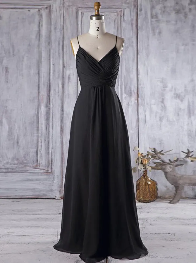 Black Bridesmaid Dresses,Ruched Bridesmaid Dresses,BD00366