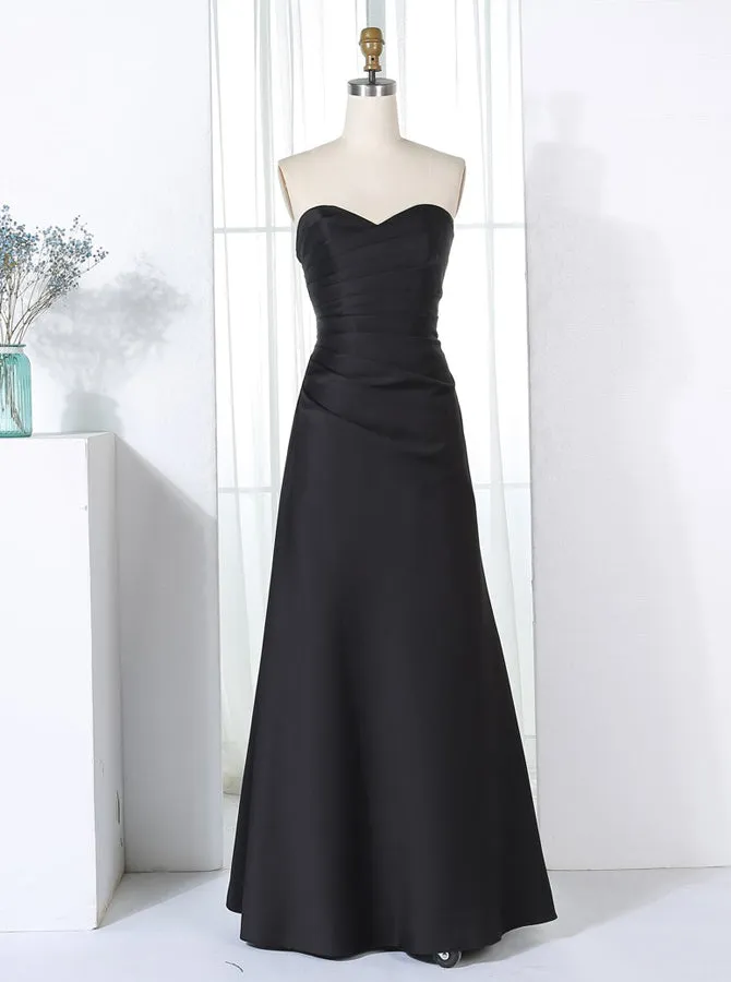 Black Bridesmaid Dresses,Satin Strapless Bridesmaid Dress,Lace Up Bridesmaid Dress,BD00294