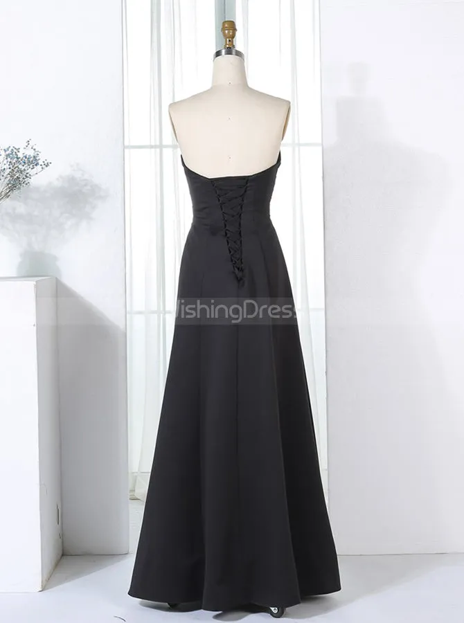 Black Bridesmaid Dresses,Satin Strapless Bridesmaid Dress,Lace Up Bridesmaid Dress,BD00294
