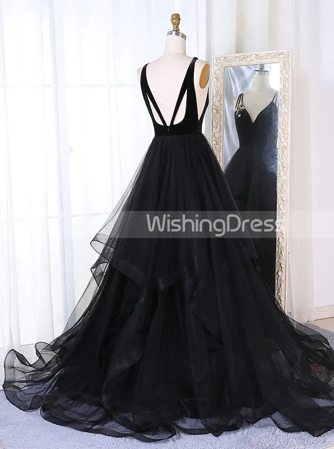 Black Prom Dresses,A-line Tulle Prom Dress,Backless Prom Dress,PD00341