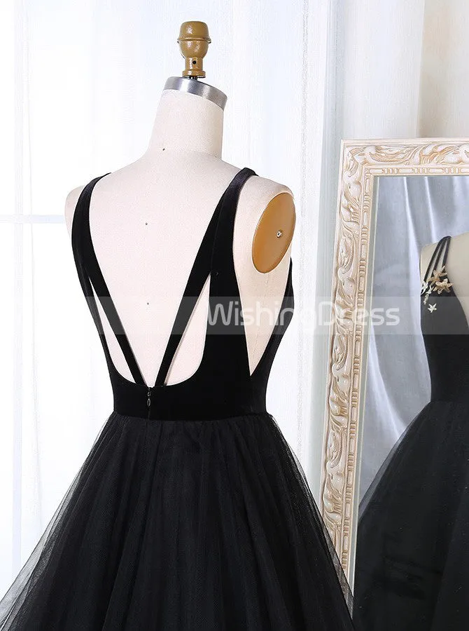 Black Prom Dresses,A-line Tulle Prom Dress,Backless Prom Dress,PD00341