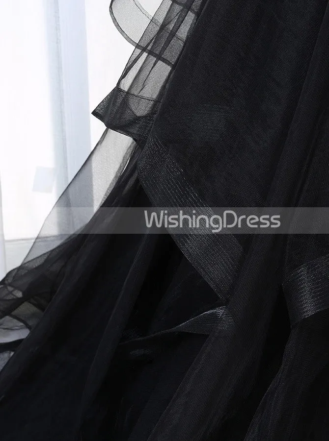 Black Prom Dresses,A-line Tulle Prom Dress,Backless Prom Dress,PD00341