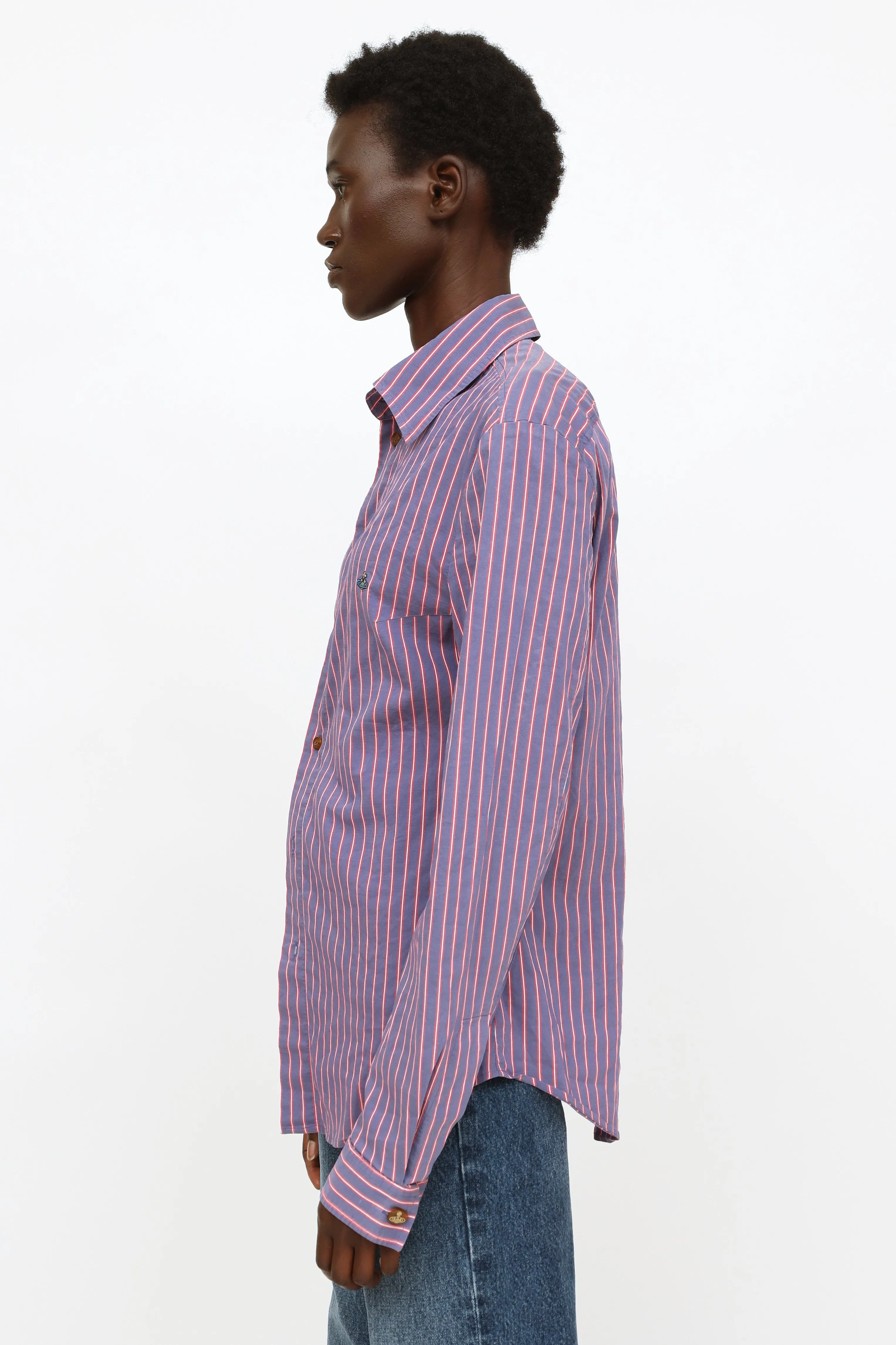 Blue & Pink Striped Button-Up Top