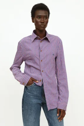 Blue & Pink Striped Button-Up Top