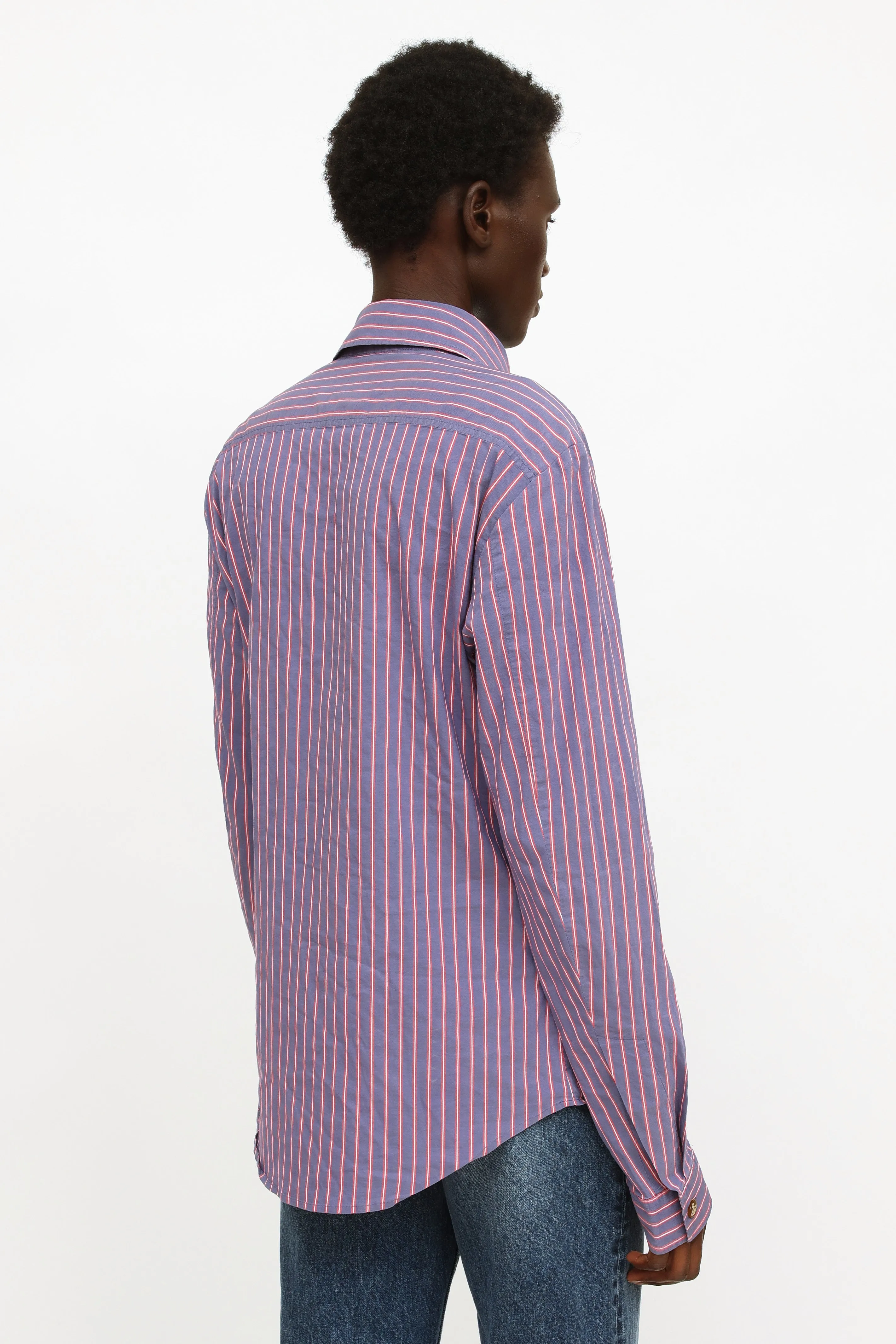 Blue & Pink Striped Button-Up Top