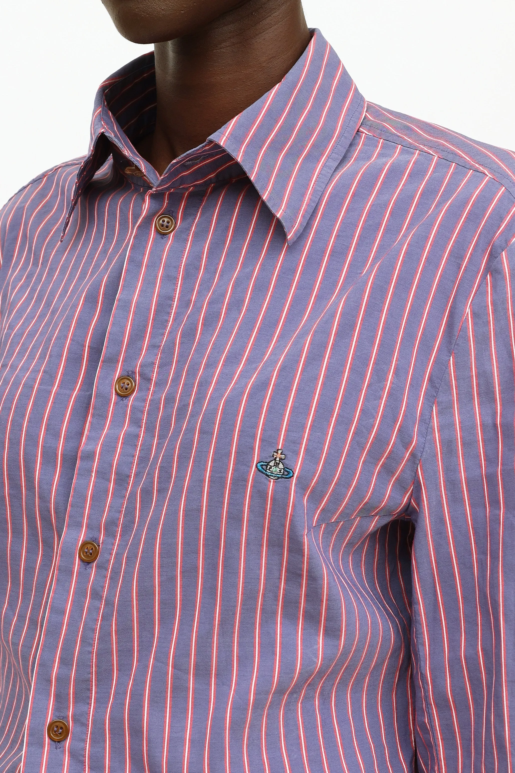 Blue & Pink Striped Button-Up Top