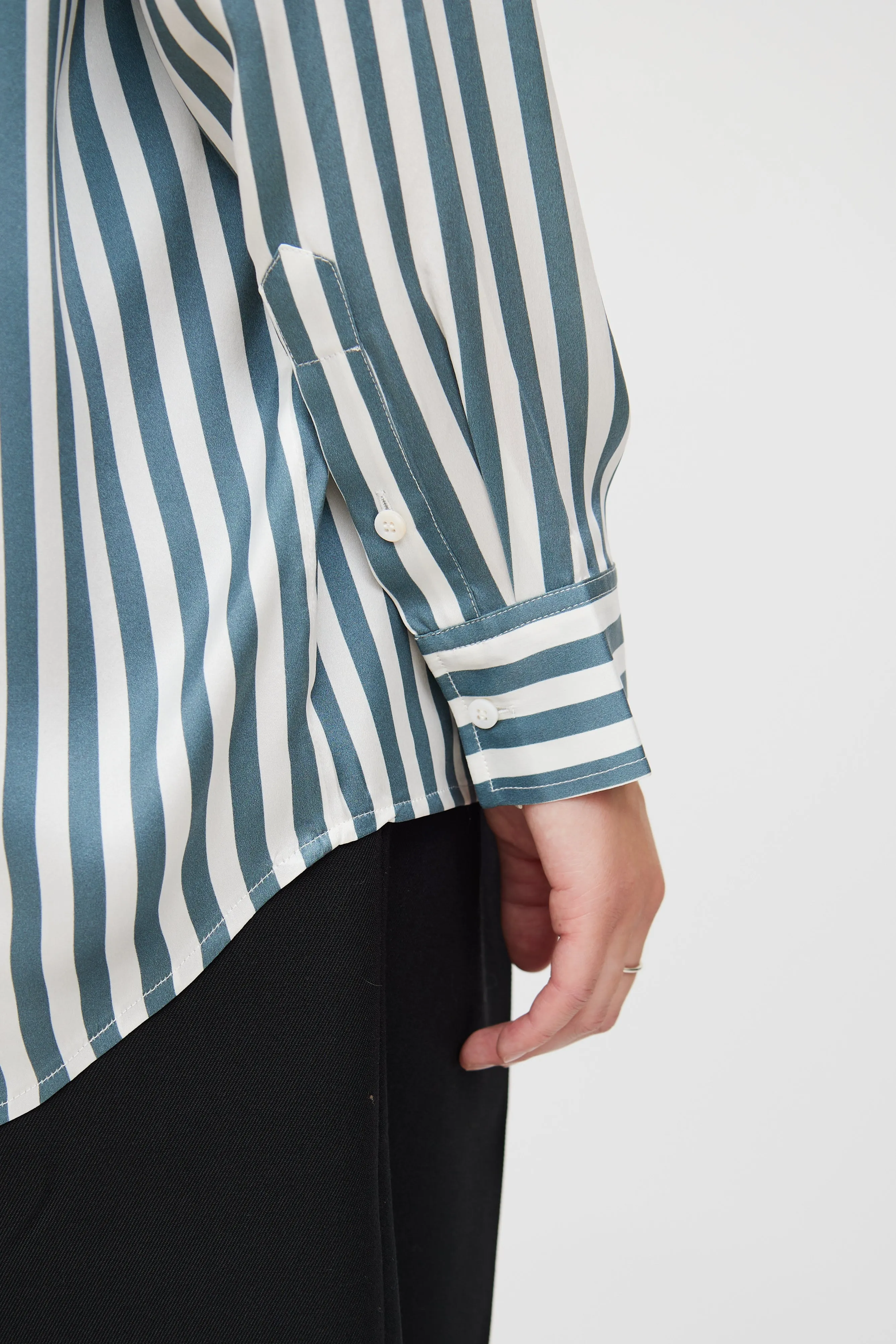 Blue & White Stripe Button Up Blouse