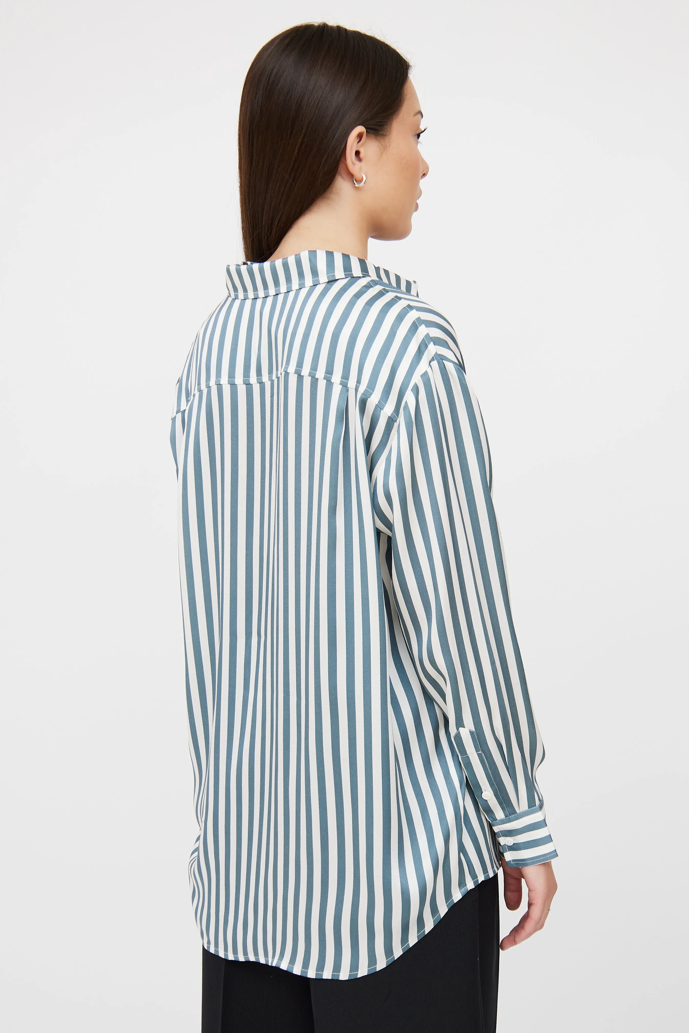Blue & White Stripe Button Up Blouse