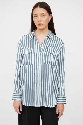 Blue & White Stripe Button Up Blouse