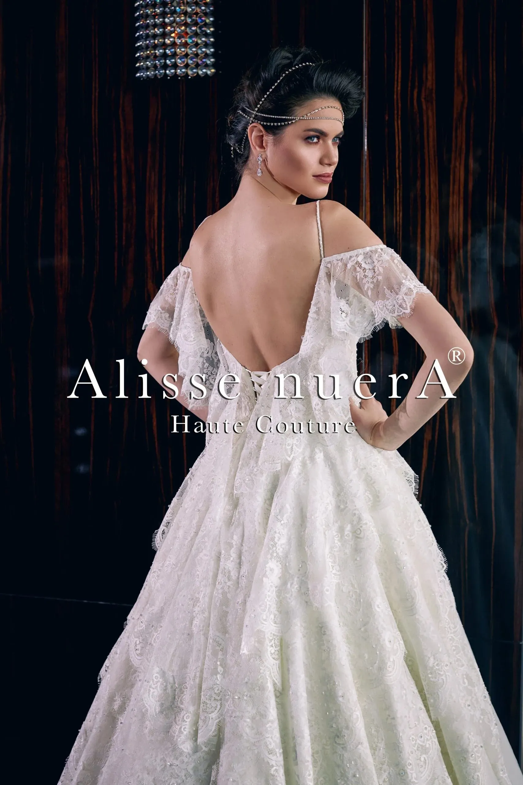 Boho Lace Ivory Wedding Dress with Flared Short Sleeve