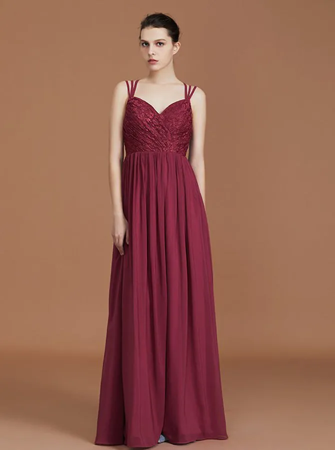 Burgundy Bridesmaid Dresses,Lace Chiffon Bridesmaid Dress,Long Bridesmaid Dress,BD00235