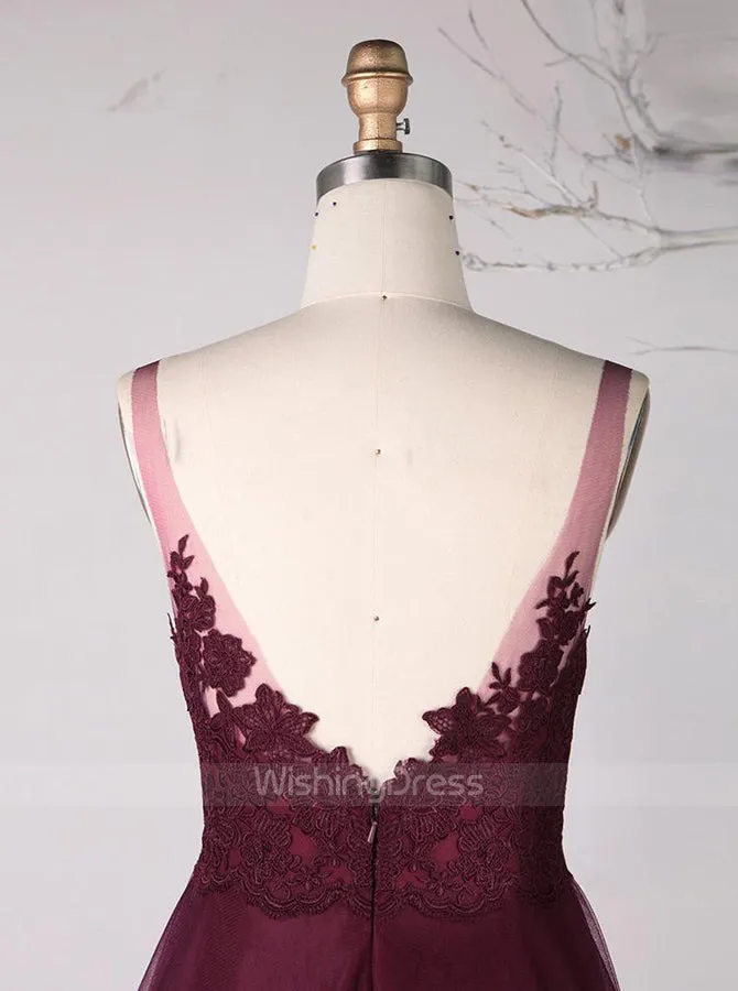 Burgundy Bridesmaid Dresses,Tulle Long Bridesmaid Dress,BD00339