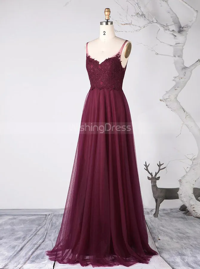 Burgundy Bridesmaid Dresses,Tulle Long Bridesmaid Dress,BD00339