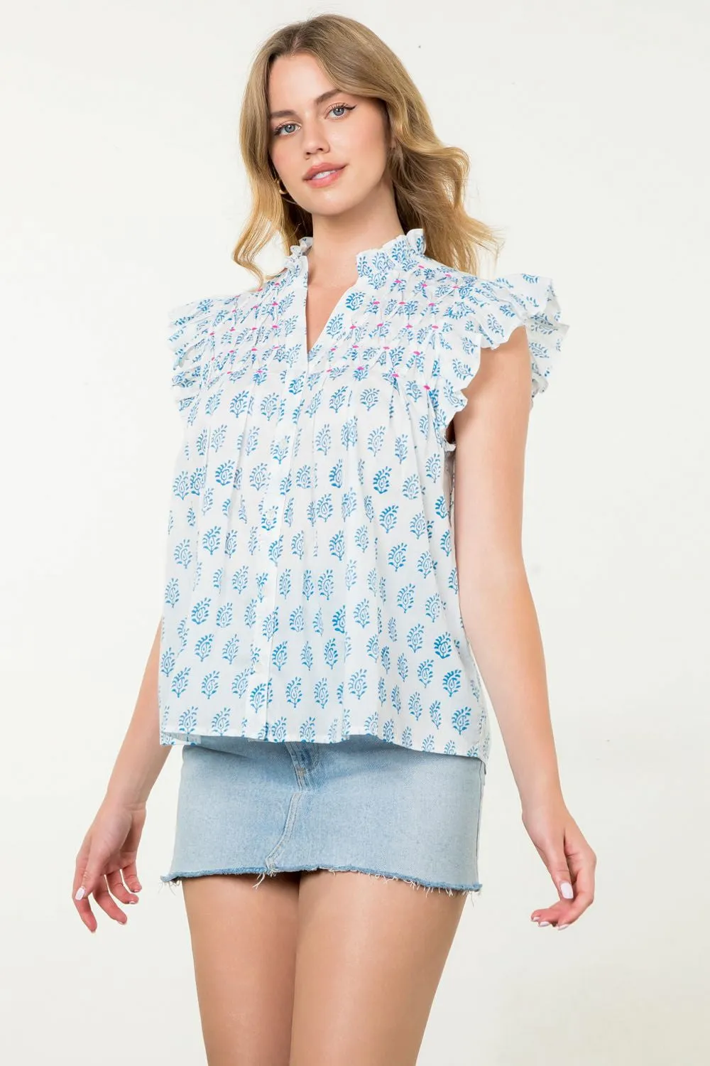 Button Up Print Blouse