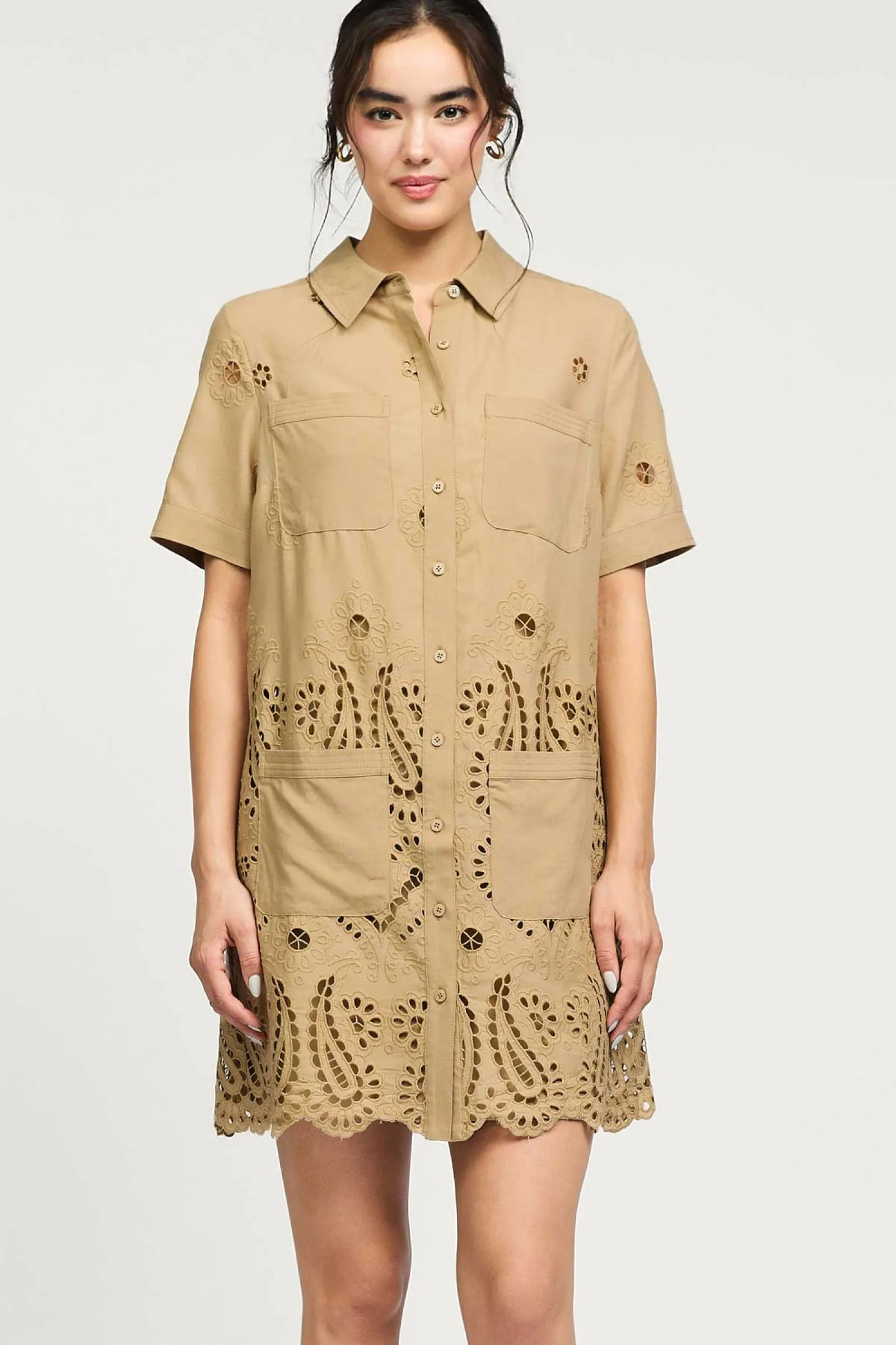 Eyelet Button Up Dress