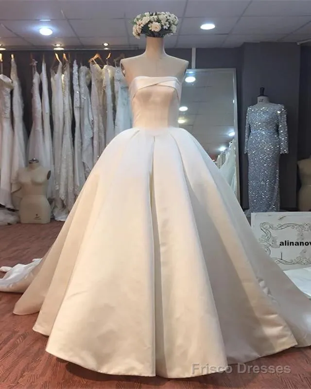 Gorgeous Satin Ball Gowns Strapless Wedding Dresses For Bride