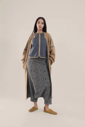 Harem pants in quilted printed cotton blend
