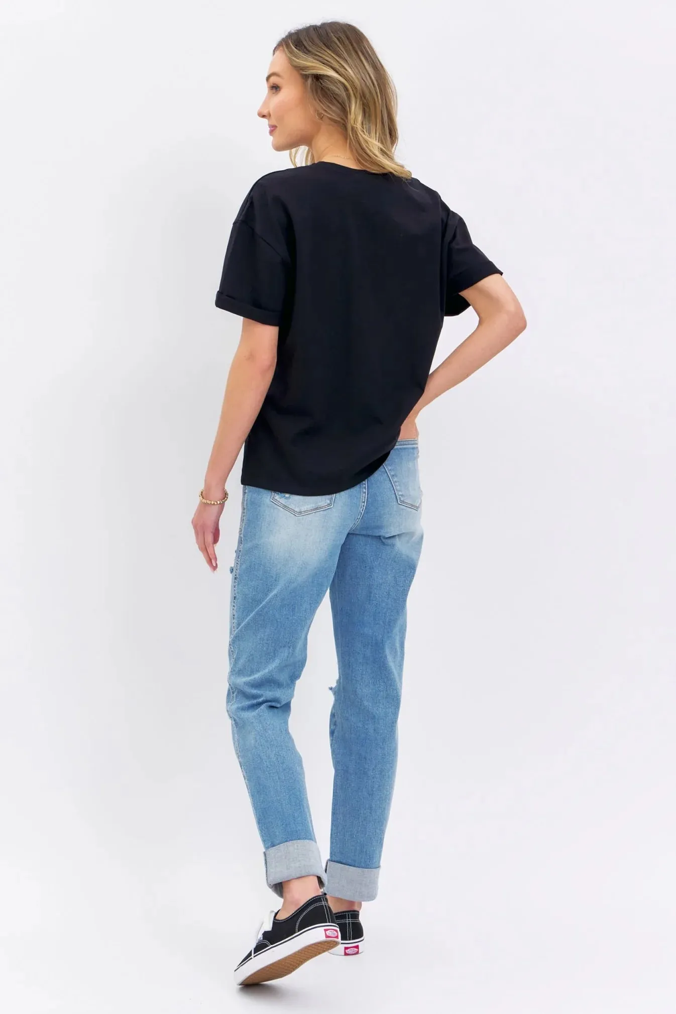 High Waist Patch Pocket & Destroy Boyfriend