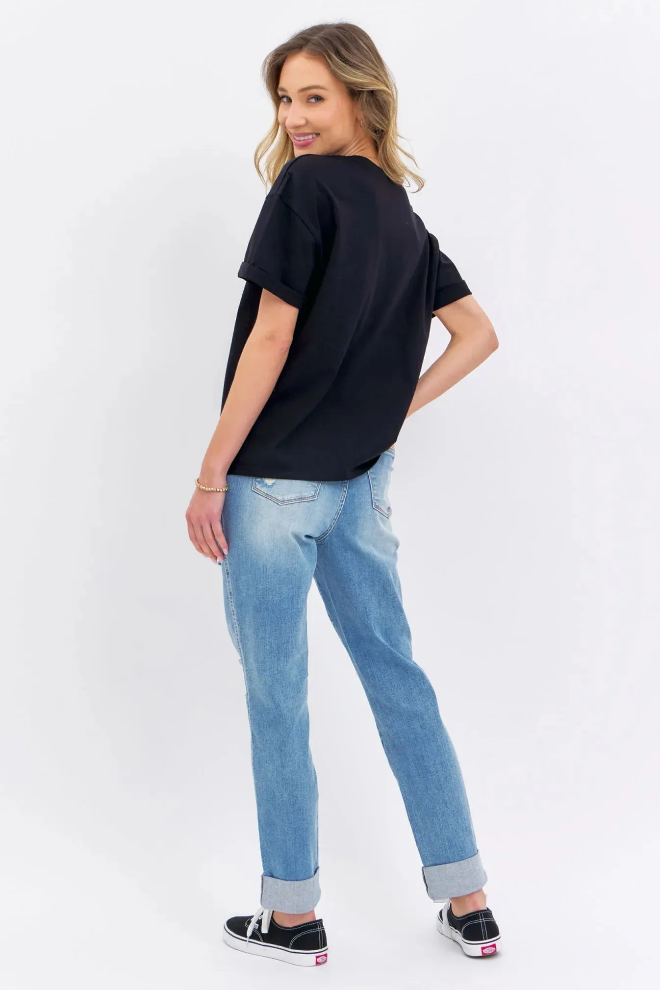 High Waist Patch Pocket & Destroy Boyfriend
