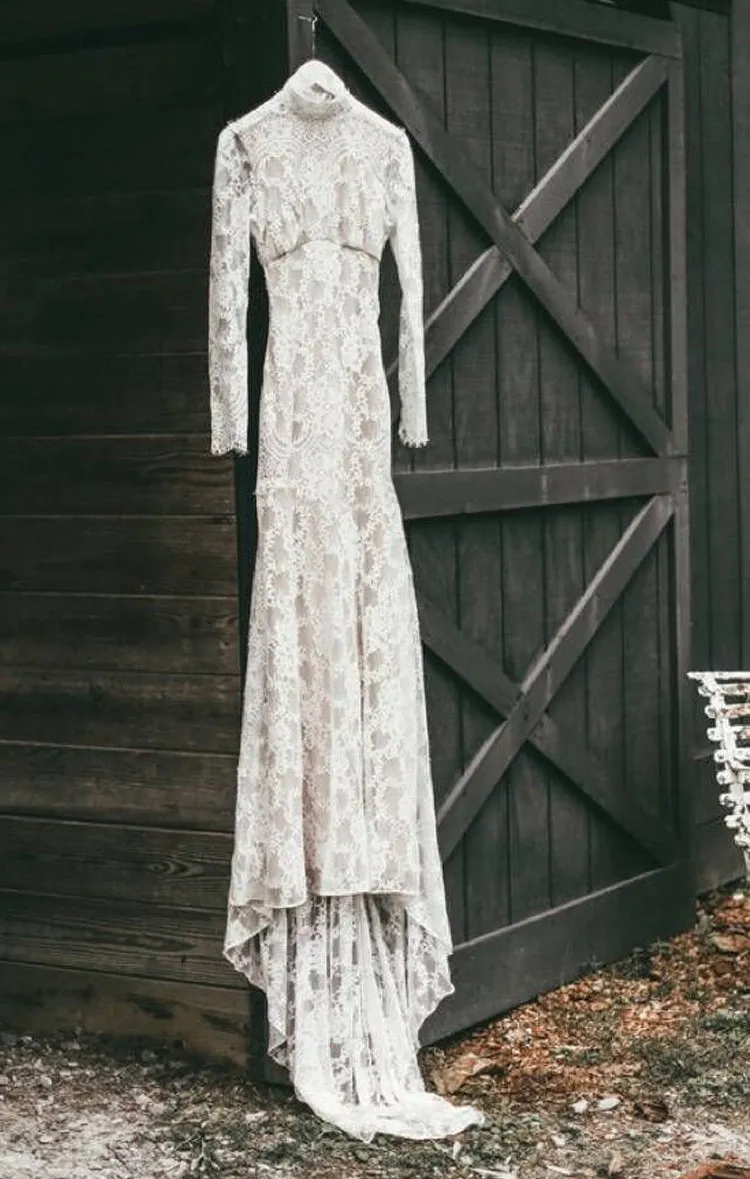 Lace Long Sleeve Wedding Dresses Backless Sheath Wedding Dresses ER2012
