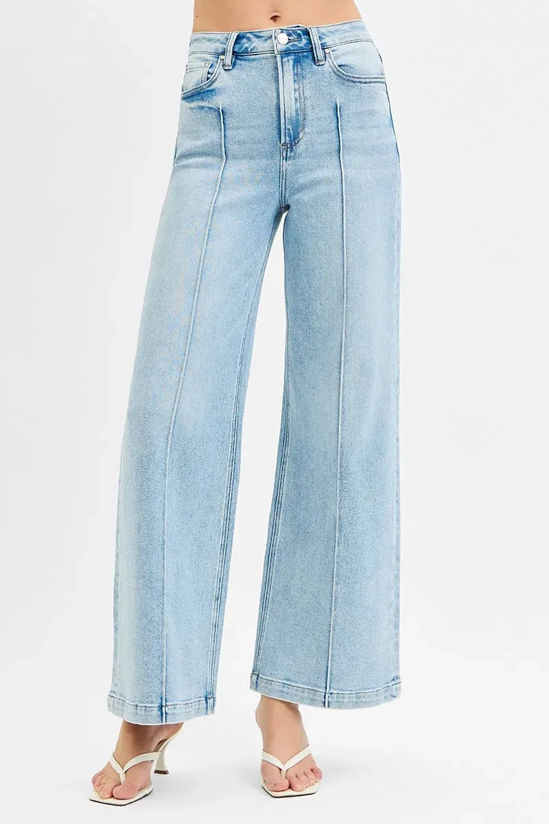 Light Wash High Waist Wide Leg Pintuck Jeans