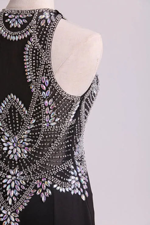 Party Dresses Scoop Beaded Bodice Floor Length Spandex Sheath Evening Dress
