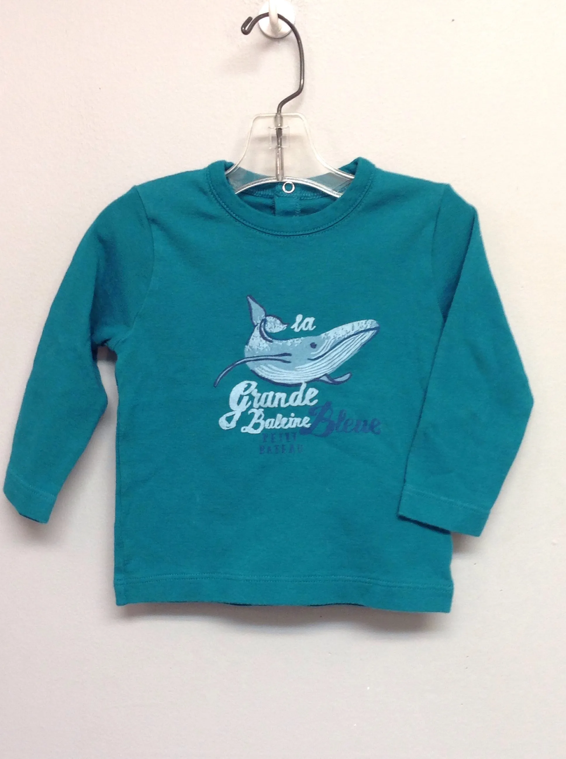 Petit Bateau Size 12M Teal Whale Cotton Infant Boys Onesies & Tees