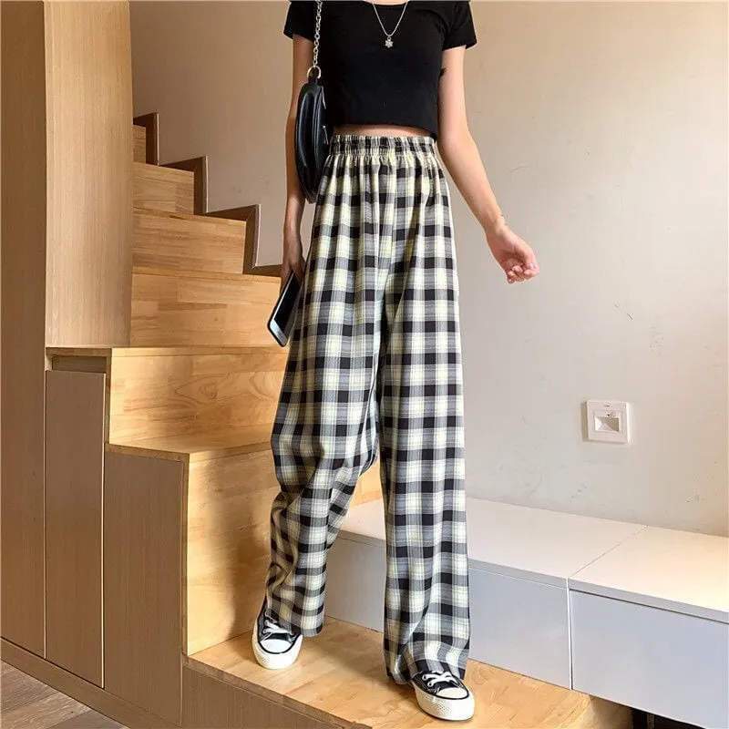Plaid Check Elastic Waist Harem Pants