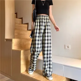 Plaid Check Elastic Waist Harem Pants