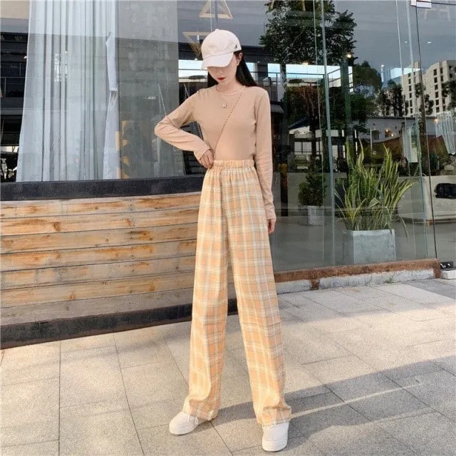 Plaid Check Elastic Waist Harem Pants