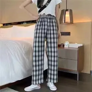 Plaid Check Elastic Waist Harem Pants