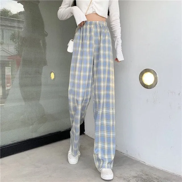 Plaid Check Elastic Waist Harem Pants