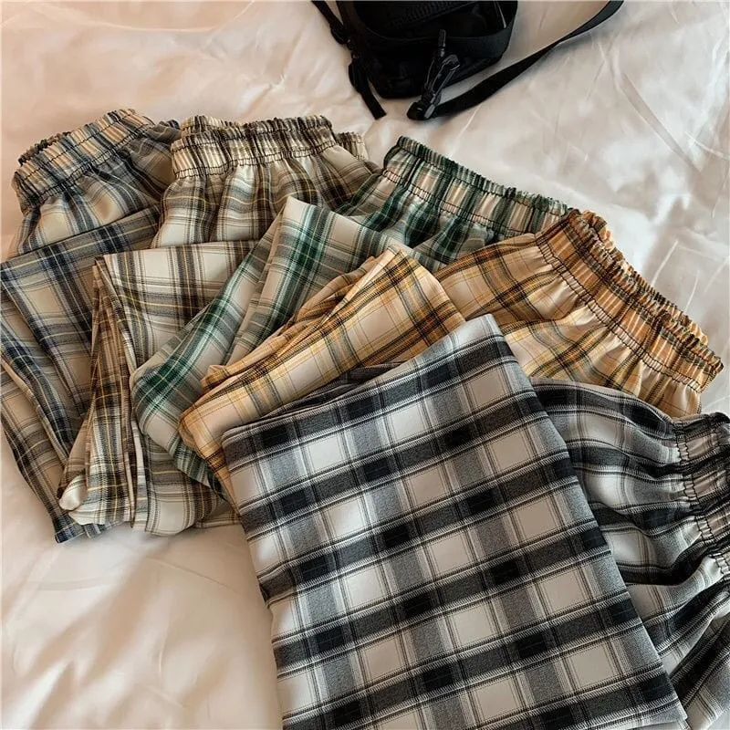 Plaid Check Elastic Waist Harem Pants
