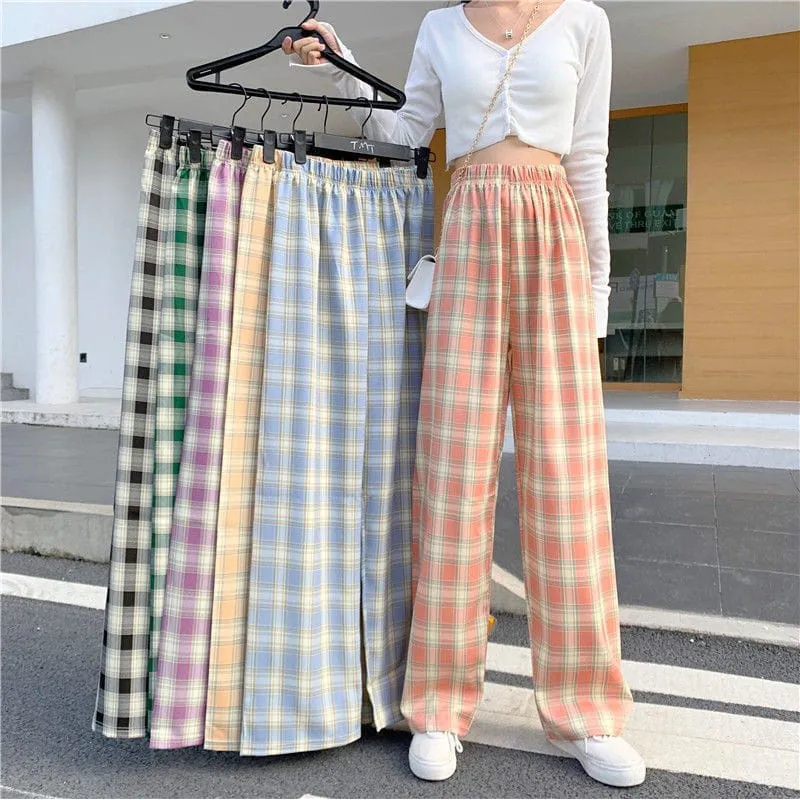 Plaid Check Elastic Waist Harem Pants