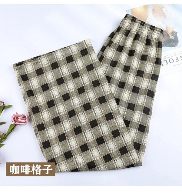 Plaid Check Elastic Waist Harem Pants