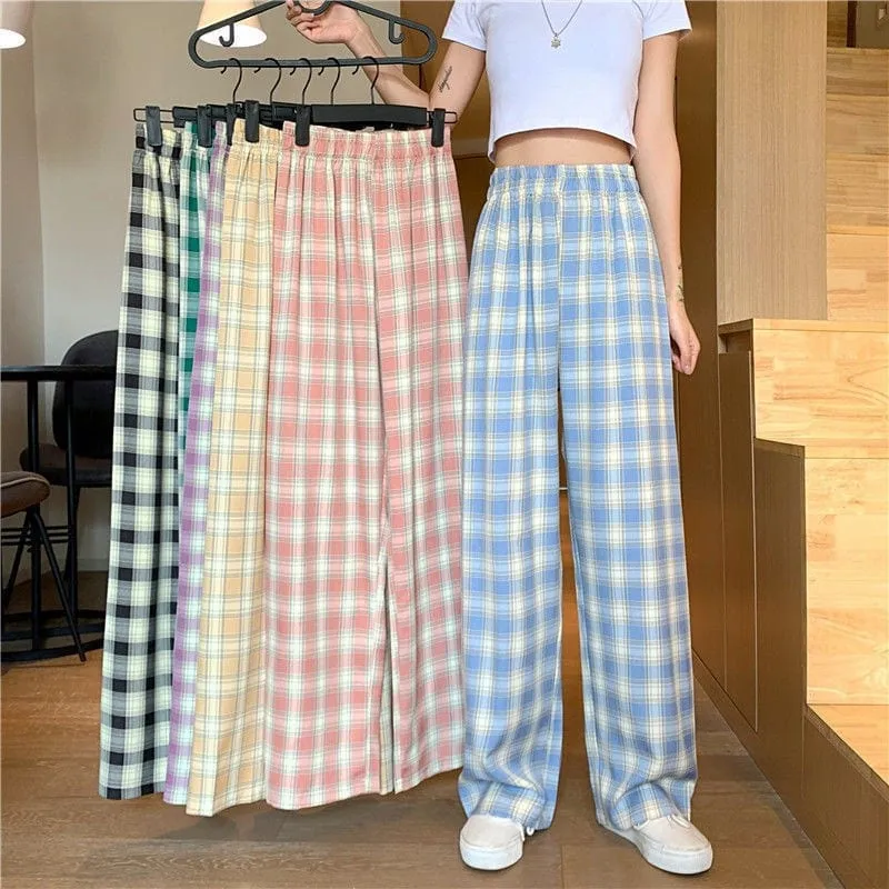 Plaid Check Elastic Waist Harem Pants