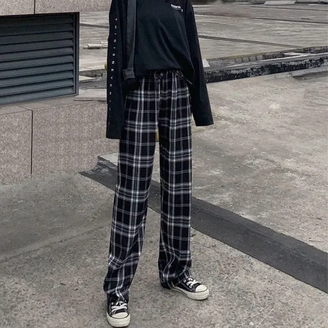 Plaid Check Elastic Waist Harem Pants