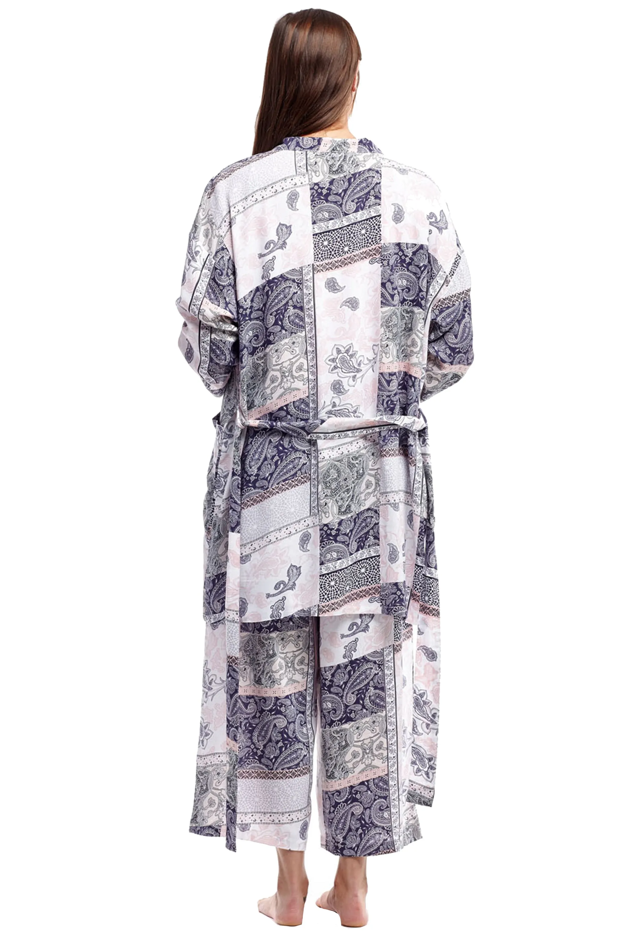 Rayon Navy and Pink Printed Robe