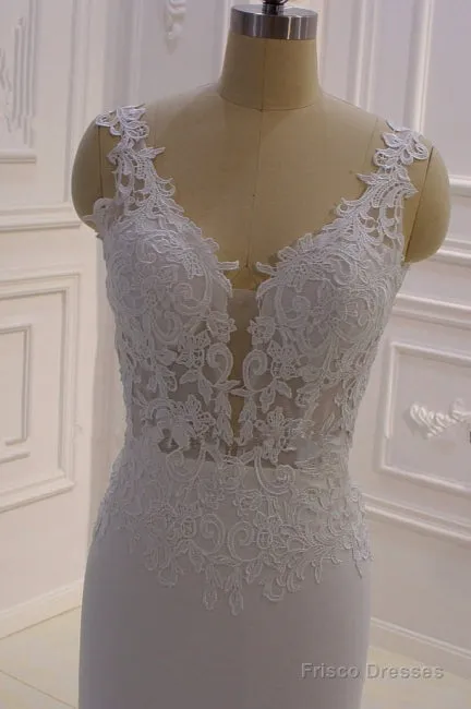 Real Long Vintage Lace Wedding Dresses Mermaid Sleeveless Bridal Gowns