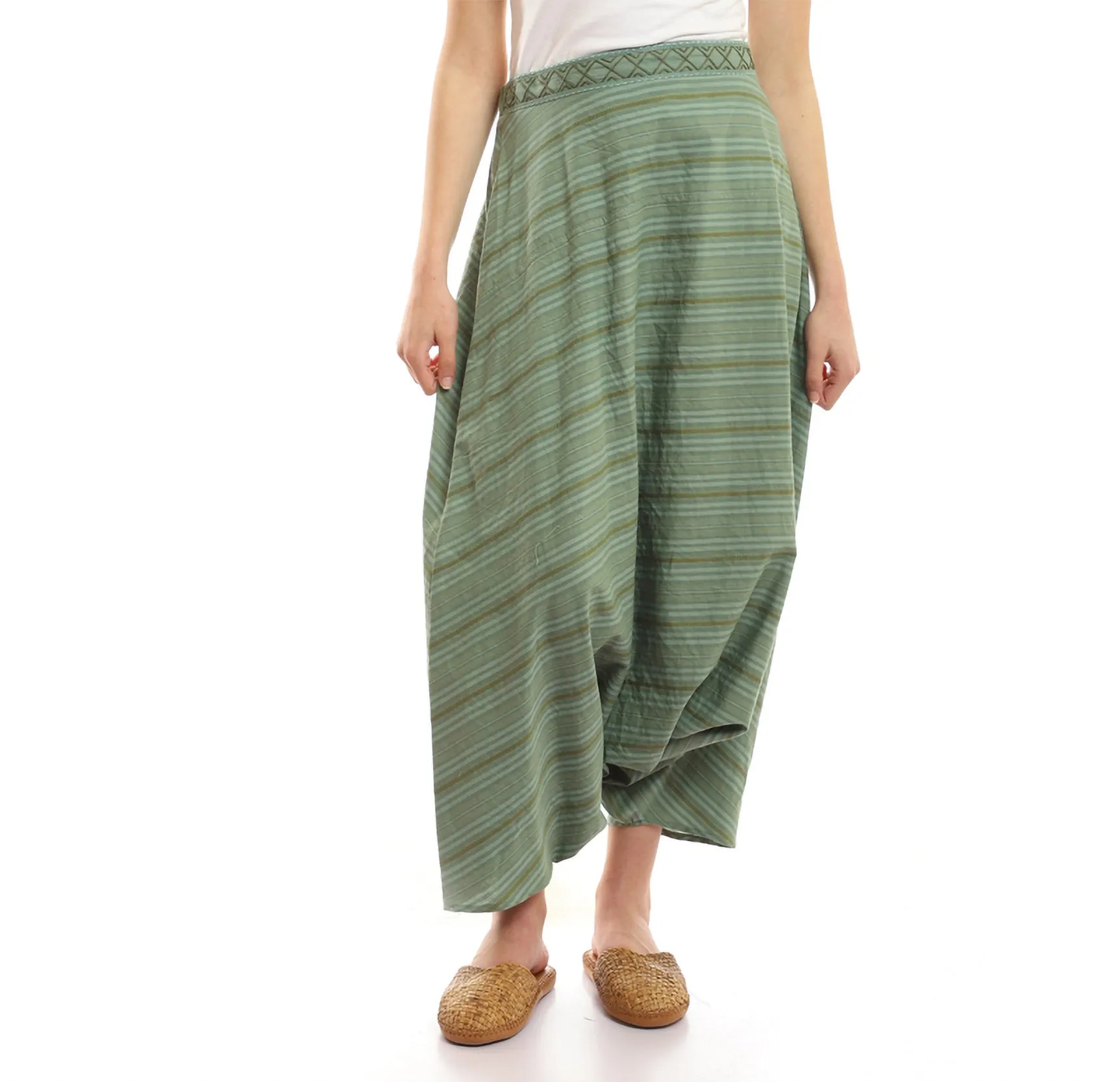 Striped woven cotton harem pants