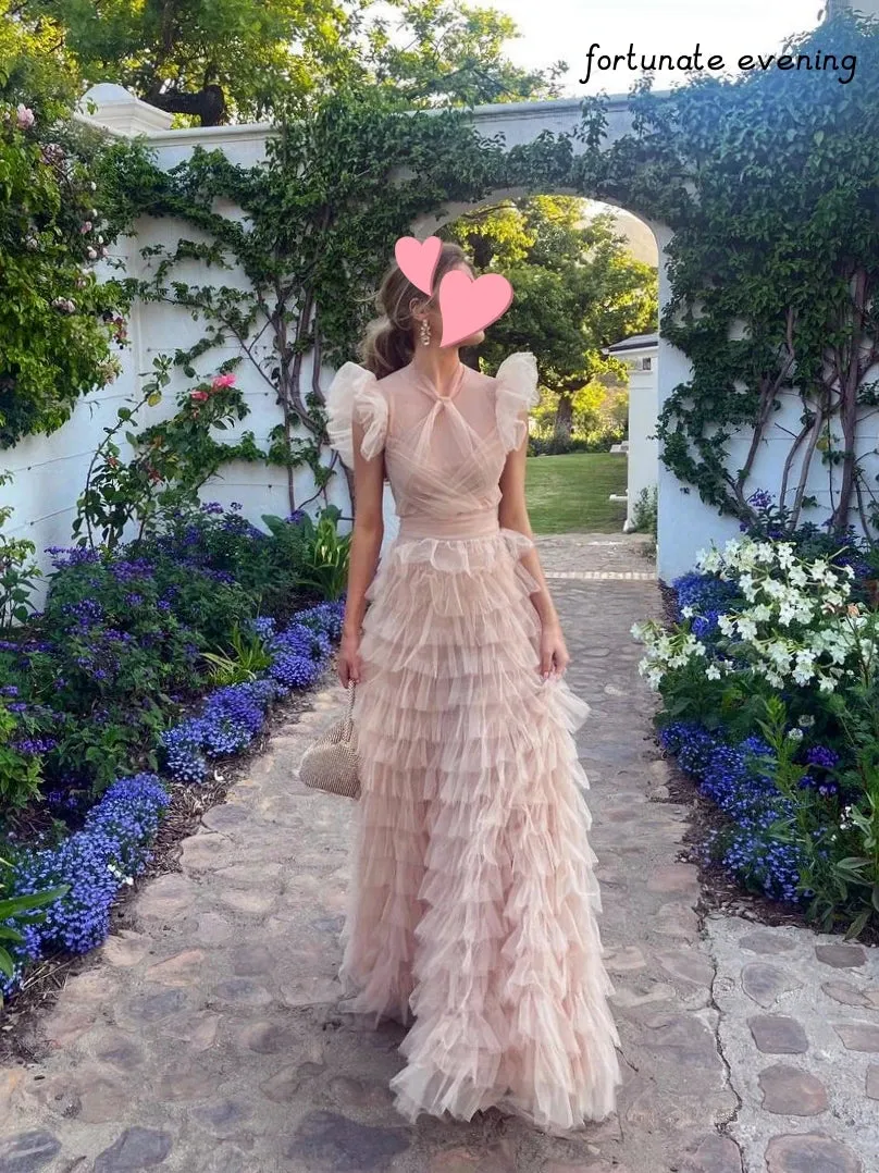 Tulle Ruffle A Line Evening Gown