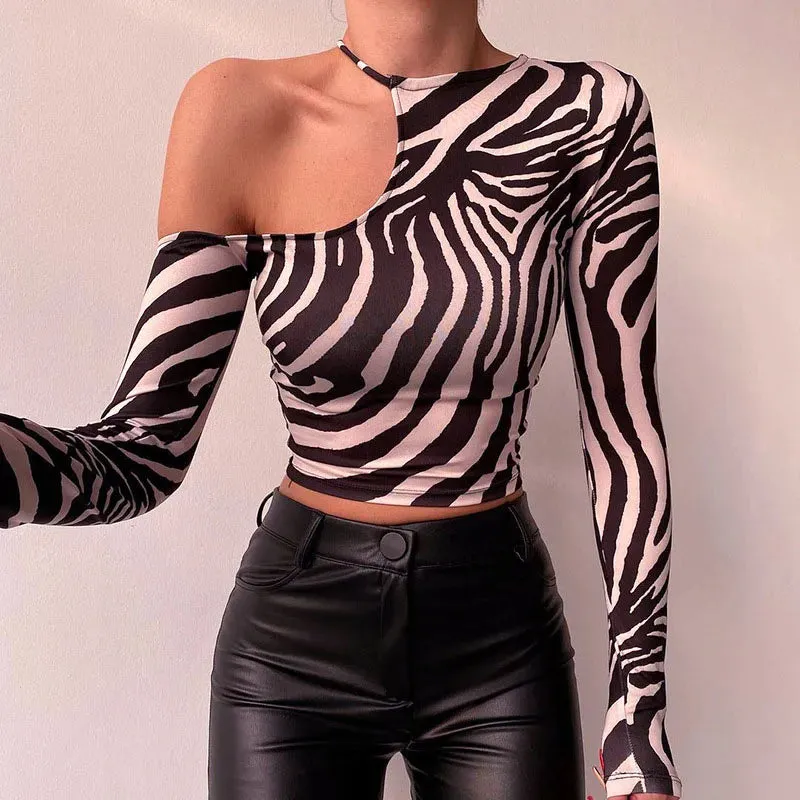 Zebra Print Long Sleeve Tee with Strapless Design