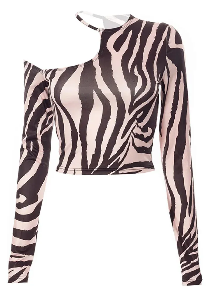 Zebra Print Long Sleeve Tee with Strapless Design