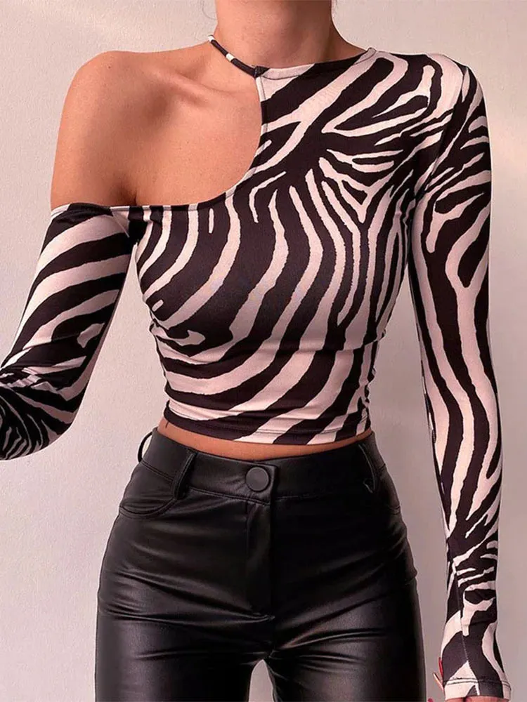 Zebra Print Long Sleeve Tee with Strapless Design