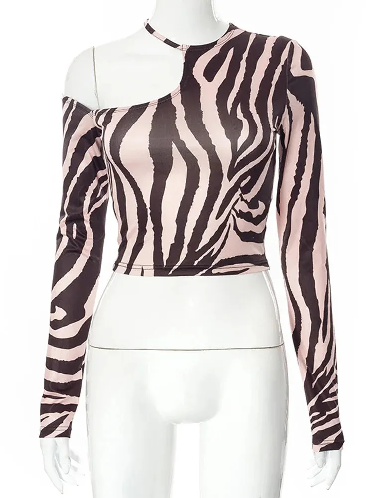 Zebra Print Long Sleeve Tee with Strapless Design